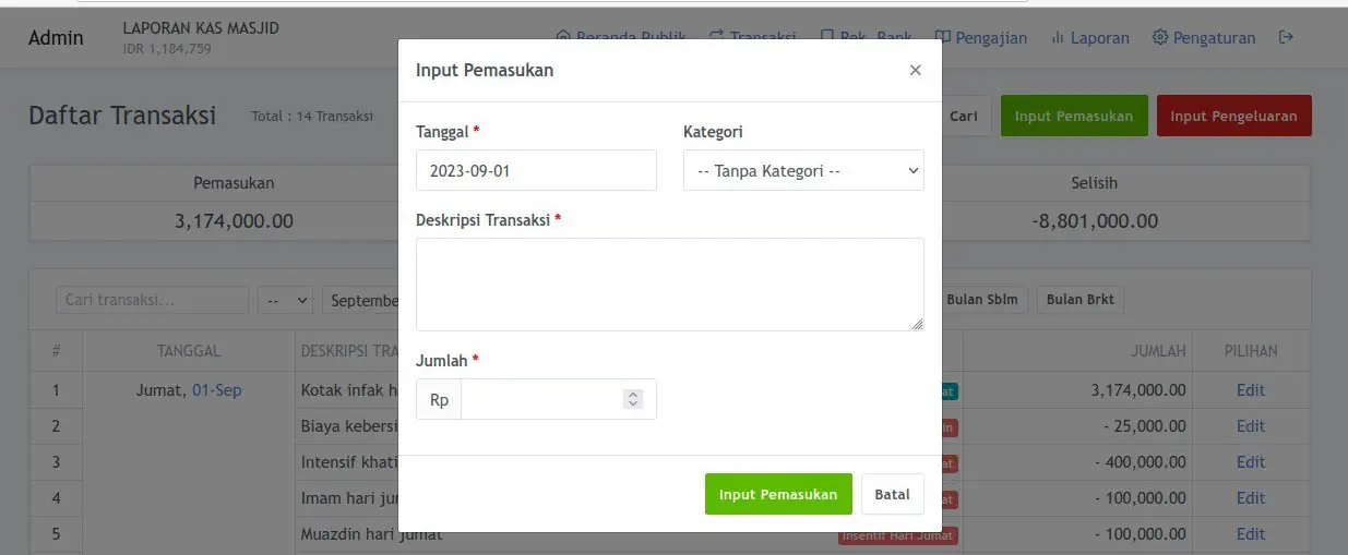 Formulir Input Transaksi Lama