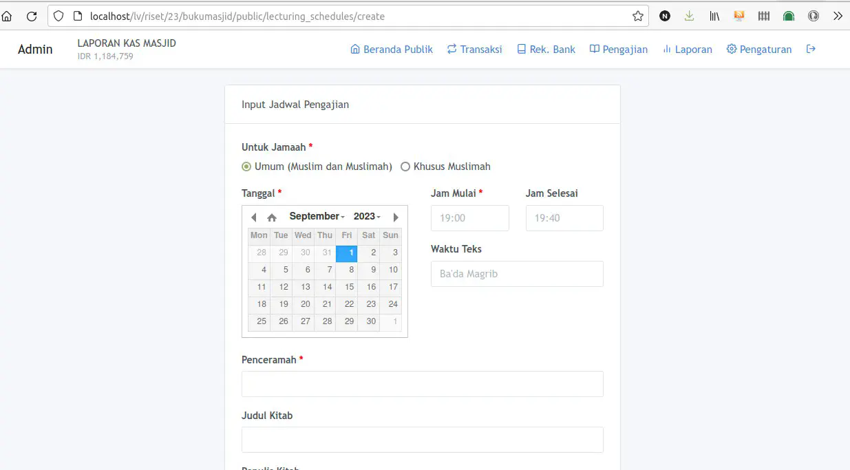 Input Jadwal Pengajian