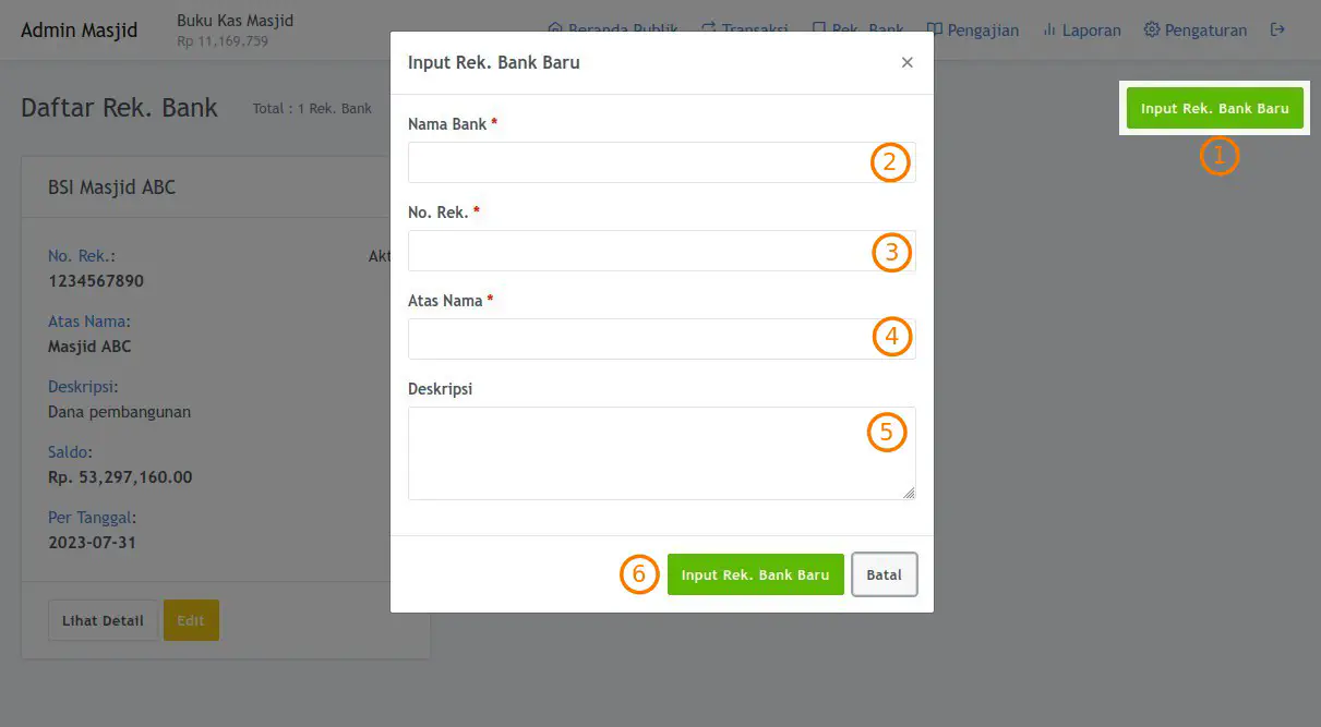 Input Rekening Bank Baru